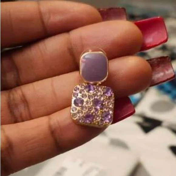 Elegant Gold and Purple Crystal Earrings - Picture 5 of 9